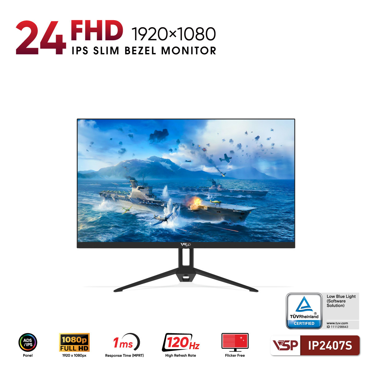 Màn Hình VSP IP2407S (24 inch / IPS / FHD / 120Hz / 1ms) - Hàng Chính Hãng
