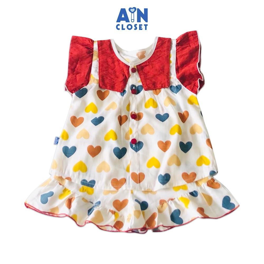 Bộ quần áo ngắn bé gái họa tiết Tim nhiều màu cổ đỏ - AICDBGEHKZMN - AIN Closet