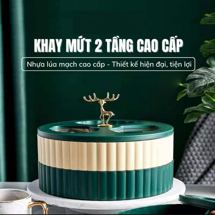 Khay Mứt Lúa Mạch Xoay Hình Bông Hoa, Khay Đựng Bánh Kẹo Tết Đa Năng 1 Tầng Có Giá Đỡ Điện Thoại