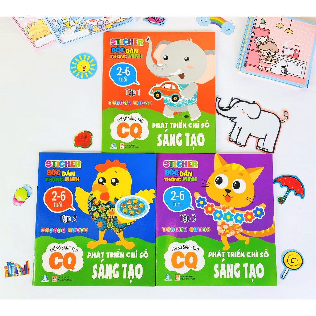Sách - Combo 3 Quyển Sticker Bóc Dán Thông Minh - Phát Triển Chỉ Số Sáng Tạo CQ 2-6 tuổi - Ndbooks
