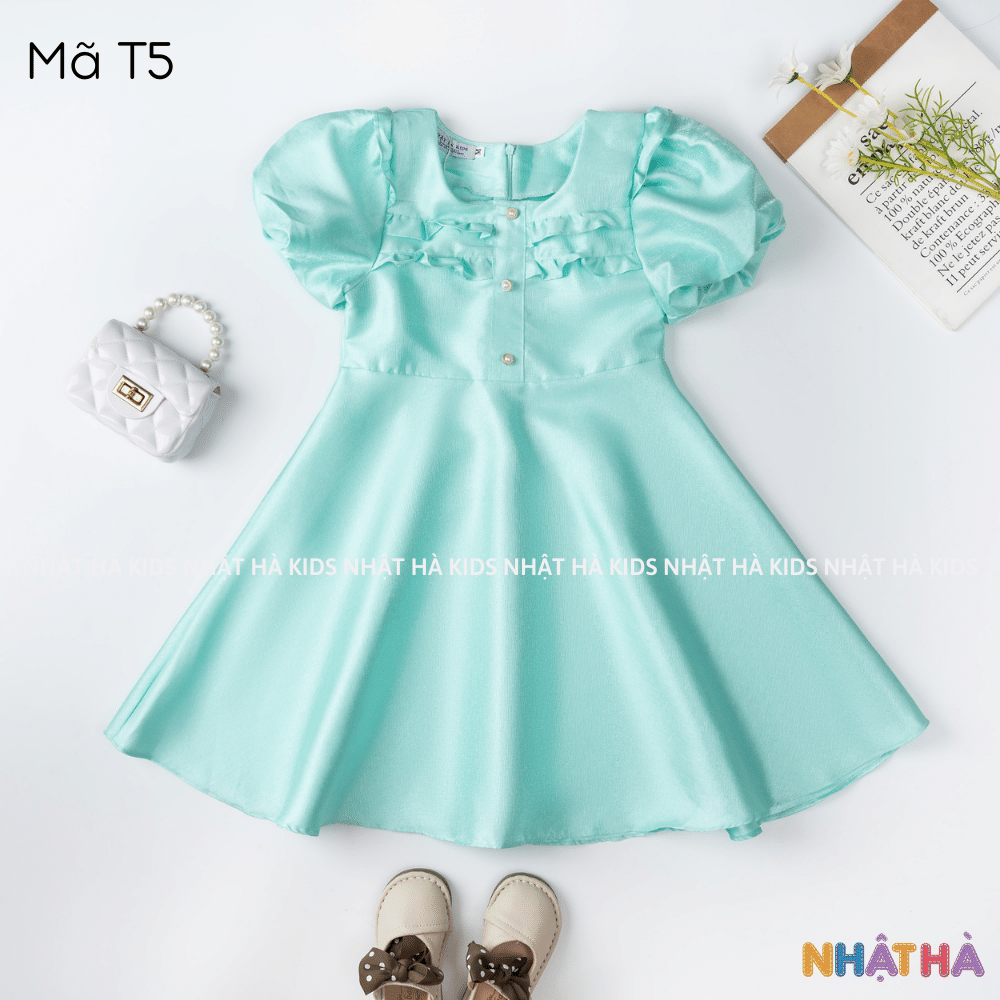 Váy đỏ cho bé gái T5 chát liêu tafta cổ điệu siêu điệu size đại 11-45kg