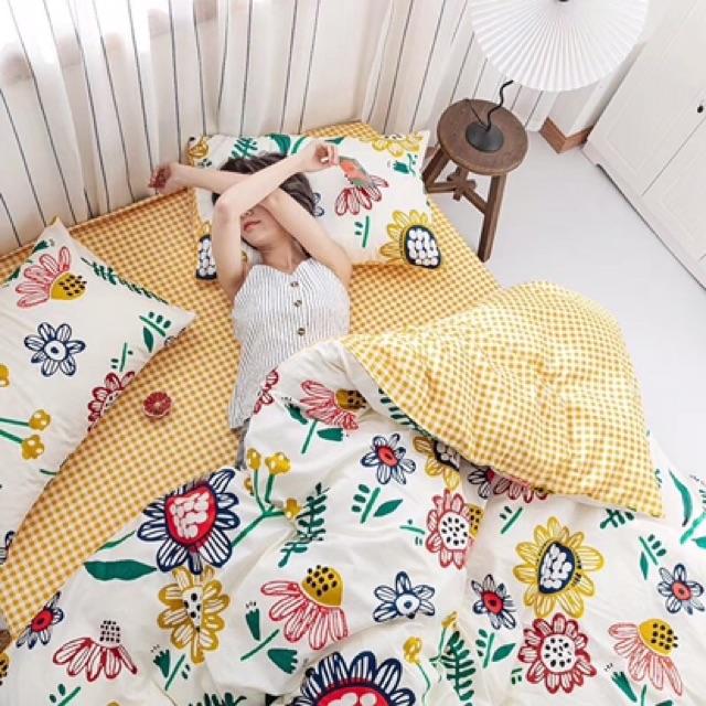 Set Cotton Living Hàng Nhập Khẩu Cao Cấp 4 Món Trong BST hello Summer Mẫu Hoa Vàng
