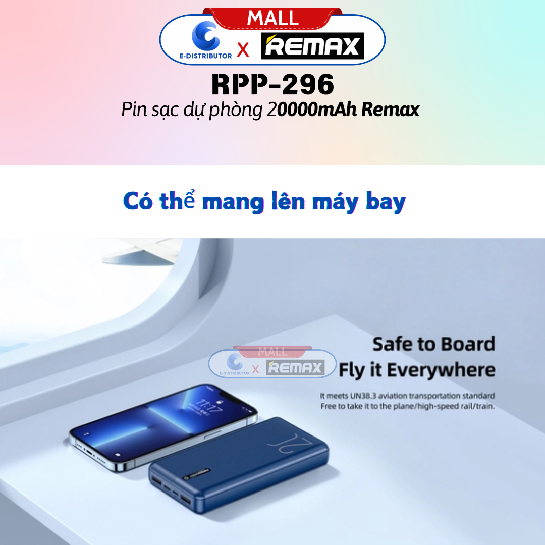 Sạc dự phòng Remax 20000mAh RPP-296 - Hàng Chính Hãng - Bảo Hành 12 Tháng
