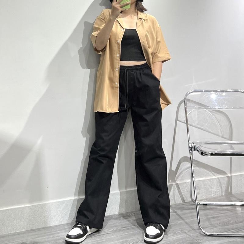 Quần kaki ống rộng dáng suông - kiểu quần trơn kaki basic Ulzzang