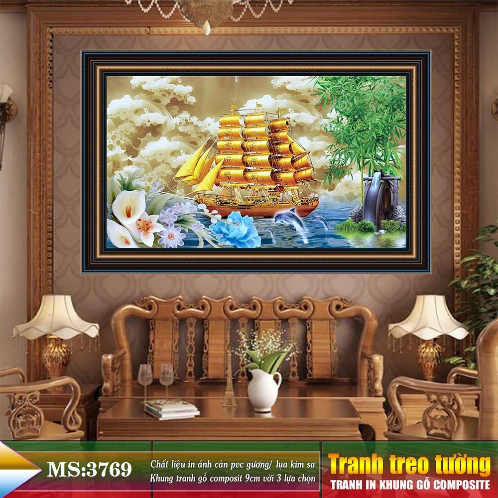 Tranh treo tường phòng khách, phòng ngủ THUẬN BuỒM XUÔI GIÓ chất liệu pvc gương / lụa kim sa. MS:3769L9
