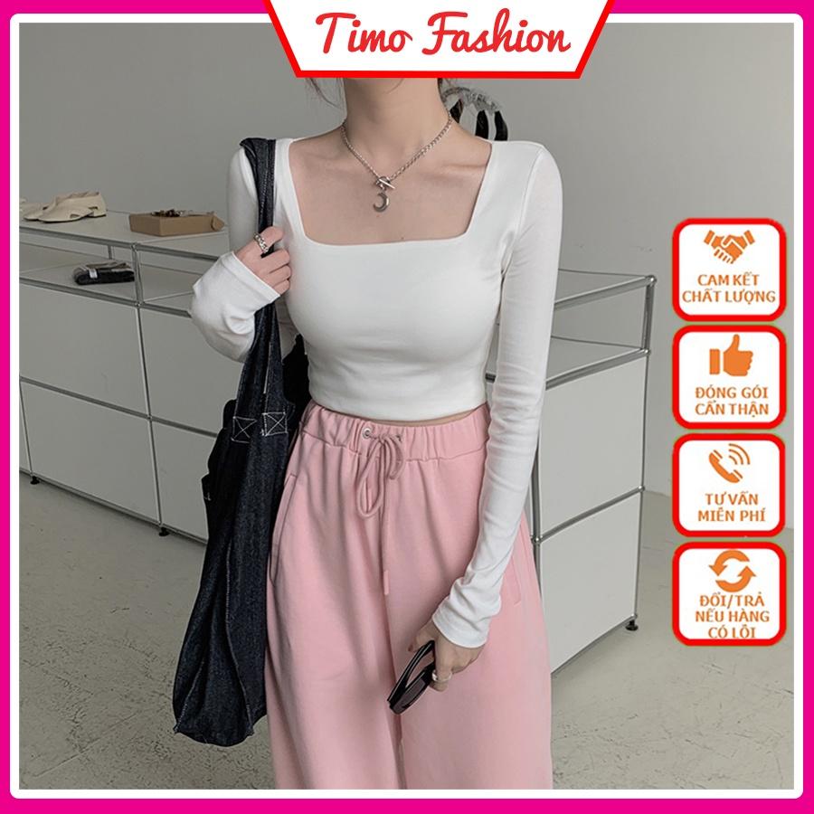 Áo croptop nữ đẹp, áo croptop tay dài cổ vuông vải thun ôm body, crt nữ cotton co giãn tốt, ACN005