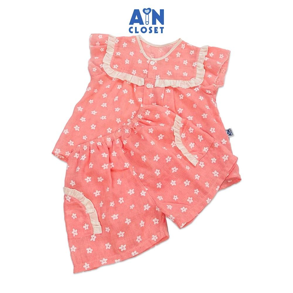 Bộ quần áo ngắn bé gái họa tiết hoa Sao Nhí Trắng nền hồng cotton - AICDBGT4IEH5 - AIN Closet