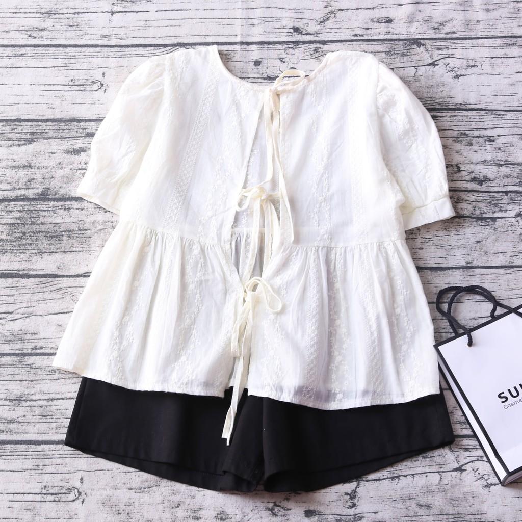 ÁO XÔ BABYDOLL THẮT NƠ THÊU HOA