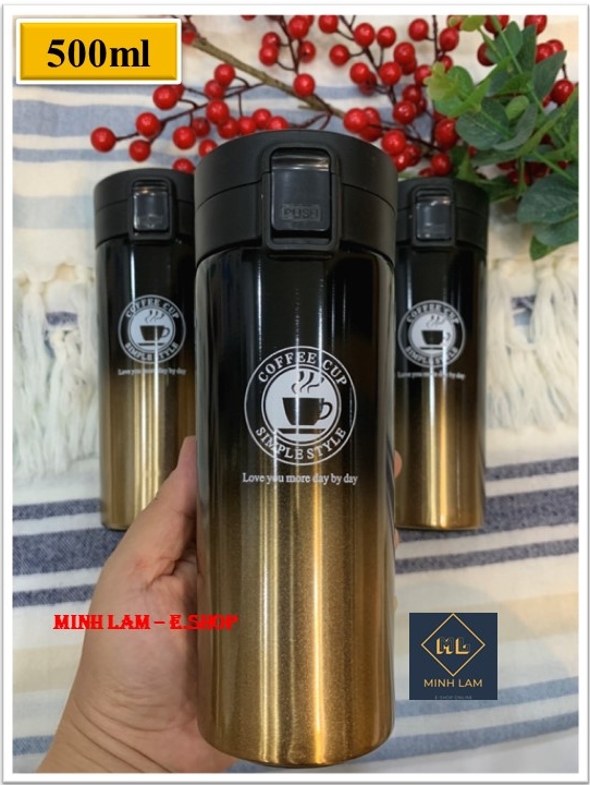 Bình giữ nhiệt, bình coffee Inox 2 lớp SUS 304 nắp bật tiện dụng 500ml