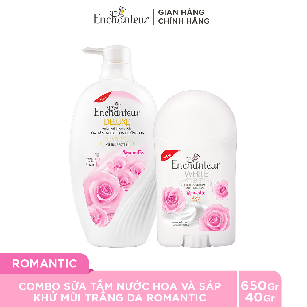 Combo Sữa Tắm Nước Hoa Dưỡng Da Romantic 650G + Sáp Khử Mùi Trắng Da Romantic 40g