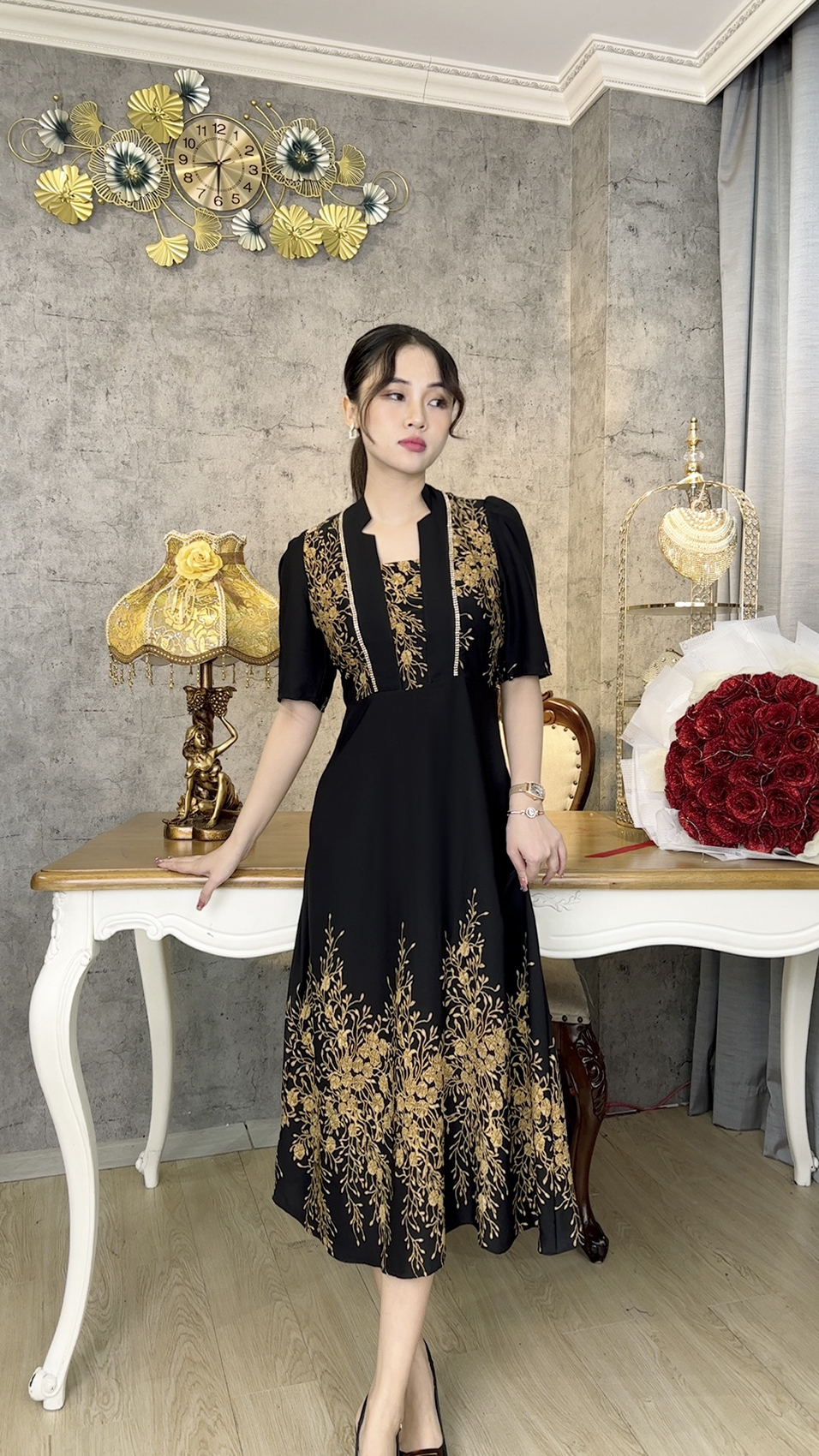 Đầm Trung Niên [ Linh Trà ] (TM 1085) Bigsize Màu Sắc Trẻ Trung Tươi Sáng Họa Tiết Sang Trọng Đi Làm Đi Tiệc Cho Mẹ U50