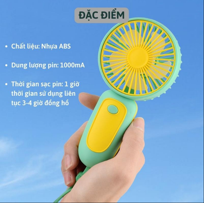 Quạt cầm tay mini sạc điện - Quạt mini cầm tay - Quạt tích điện mini sạc USB Handheld Fan nhỏ gọn, tiện lợi