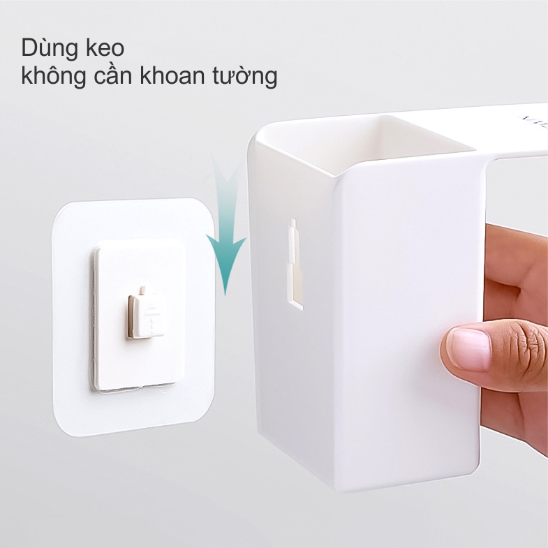 Kệ dán tường đựng bàn chải, kem đánh răng kèm ly súc miệng hút từ