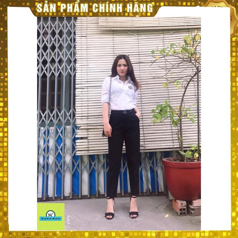 Quần baggy nữ cạp cao họa tiết đai chữ trẻ trung, sành điệu tôn dáng