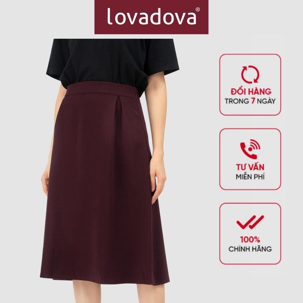 Chân Váy, Khóa Kéo Sau, Eo Thun, Màu Cherry - Lovadova 20S11C001