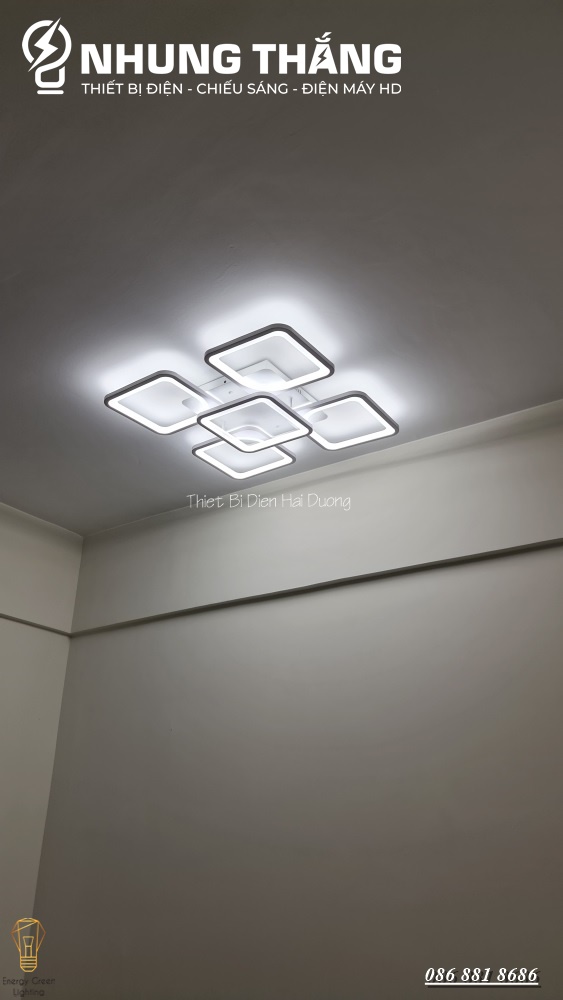 Đèn LED ốp trần Decor hình vuông NT027 - 3 Chế Độ Ánh Sáng - Tăng Giảm Ánh Sáng - Điều Khiển Từ Xa - Kết Nối Điện Thoại