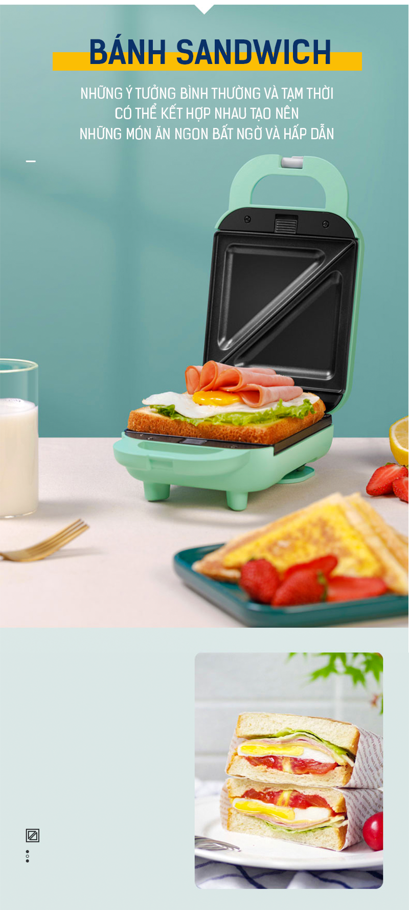 Máy Nướng Bánh Mì Sandwich KC-SM01 Chống Dính Đa Năng, Công Suất 550W -  Hàng Chính Hãng