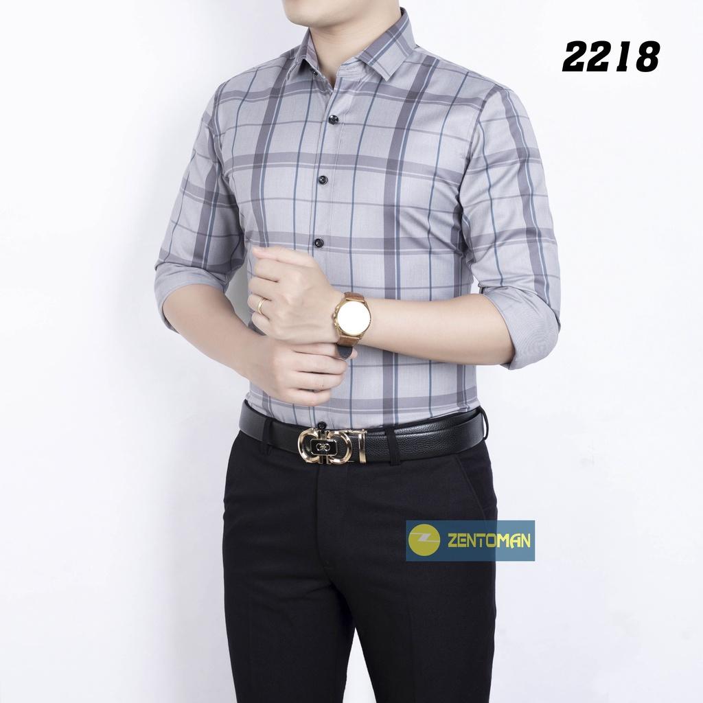 Áo sơ mi nam trung niên ZENTOMAN dài tay kẻ công sở mềm mịn thoáng mát form rộng 2218