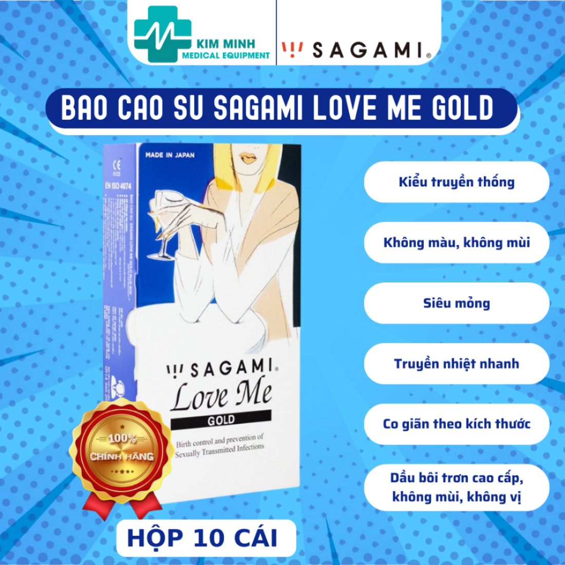 Bao cao su Sagami LoveMe Gold, siêu mỏng, truyền nhiệt nhanh, cảm giác thật - Hộp 10 chiếc