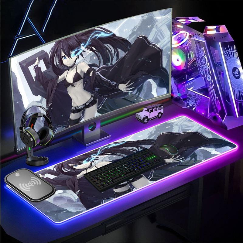 Phong cách mới nhất anime màu xanh nước mắt ma thuật sạc không dây quá khổ miếng lót chuột rgb hoạt hình dễ thương ins miếng lót bàn phím máy tính xách tay