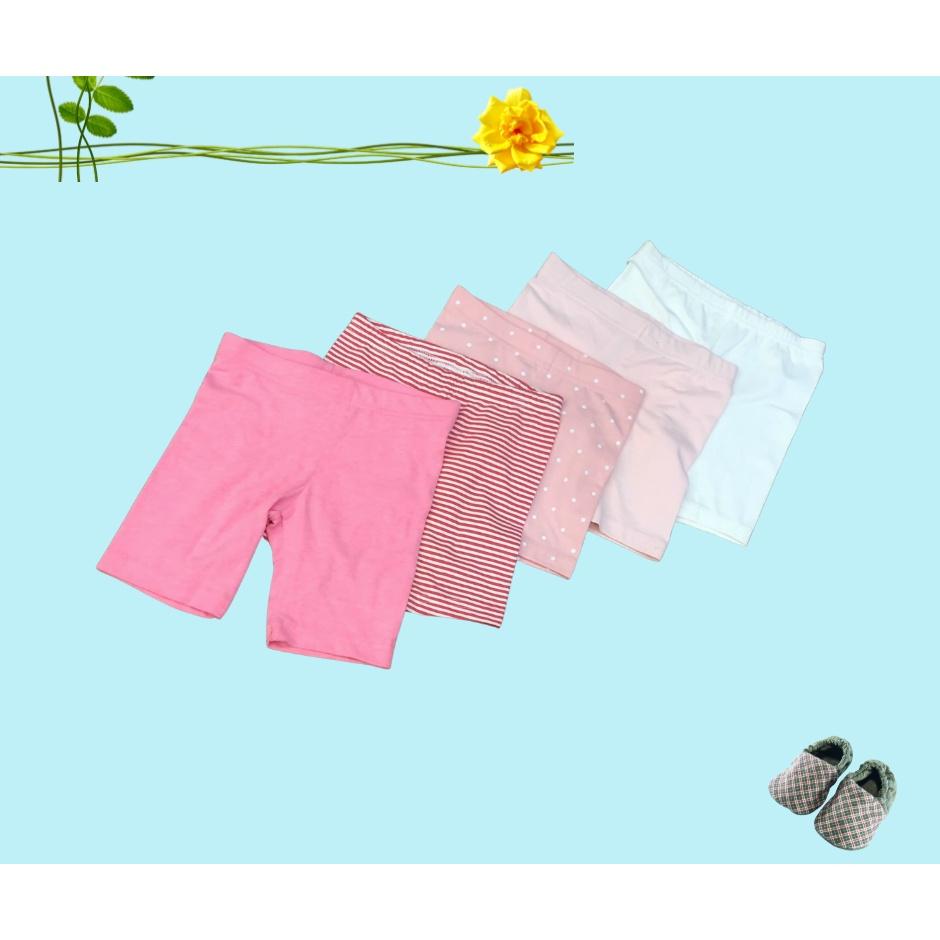 Quần legging đùi bé gái 3 tháng đến 5 tuổi, 3 kgs đến 19kgs, pack 5 cái, phối màu ngẫu nhiên