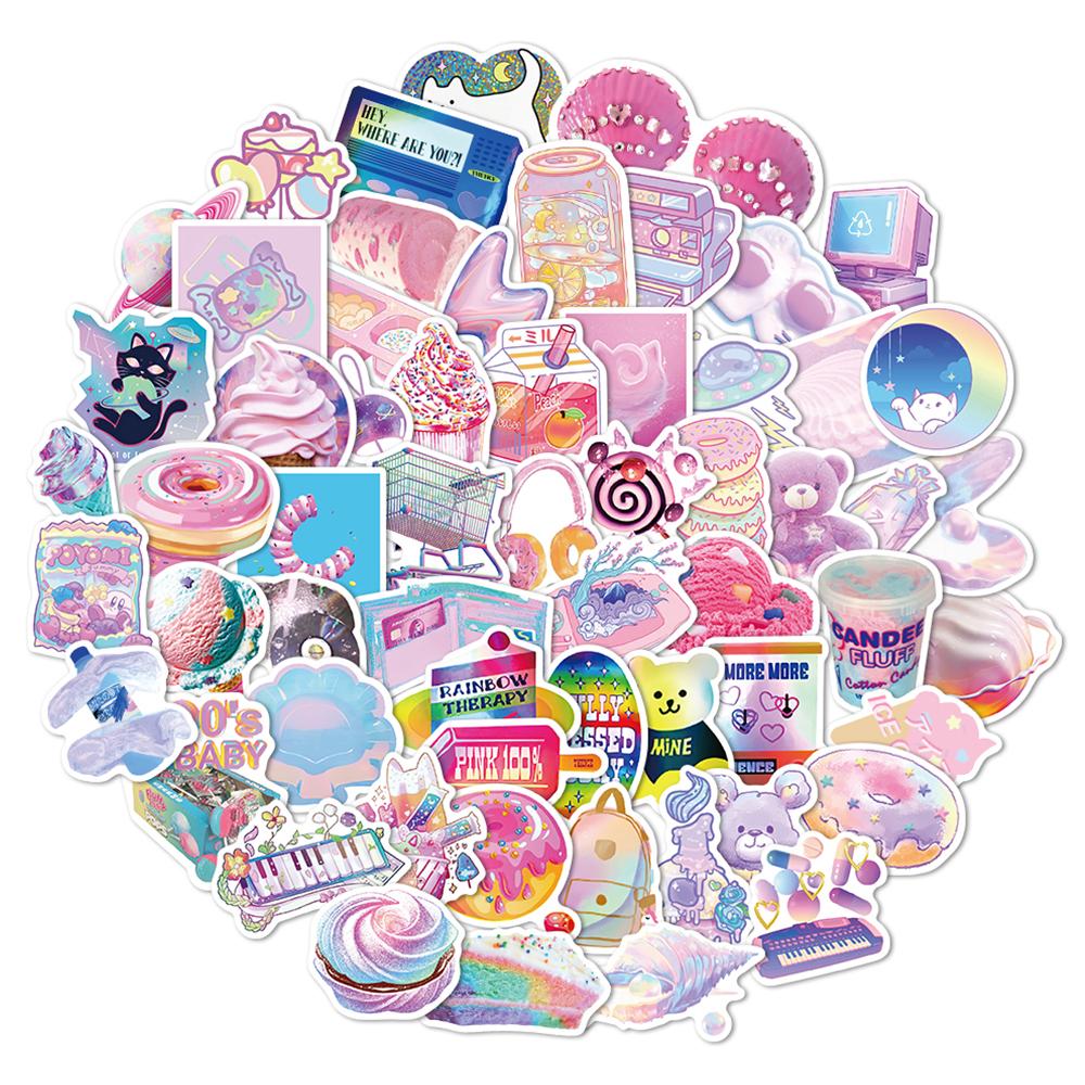 Sticker tím hồng pastel hoạt hình cute trang trí mũ bảo hiểm, guitar, ukulele, điện thoại, sổ tay, laptop-mẫu S70