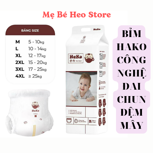 Tã quần Hako công nghệ đai chun đệm mây, form bo mông bịch 50 miếng size M-4XL