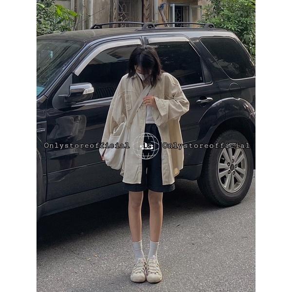 Áo sơ mi nhung be oversize siêu to khổng lồ