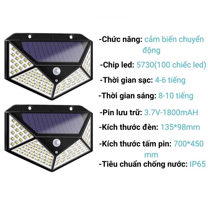 Đèn LED 100 Bóng Siêu Sáng SL-100,Cảm Biến Chuyển Động - Đèn Năng Lượng Mặt Trời 100 LED Siêu Sáng ( Có Vít Nở Đi Kèm)