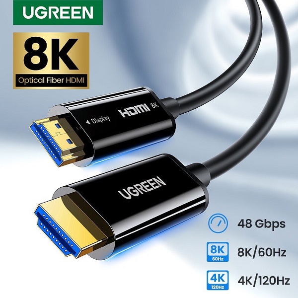 Cáp HDMI 2.1 sợi quang lõi đồng  hỗ trợ 8K/60Hz, 4K/120Hz chính hãng Ugreen hàng chính hãng