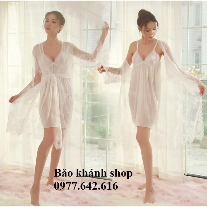Bộ ngủ bao gồm váy - áo choàng sexy phối ren gợi cảm G66 (Bảo Khánh _ SEXY LADDY)
