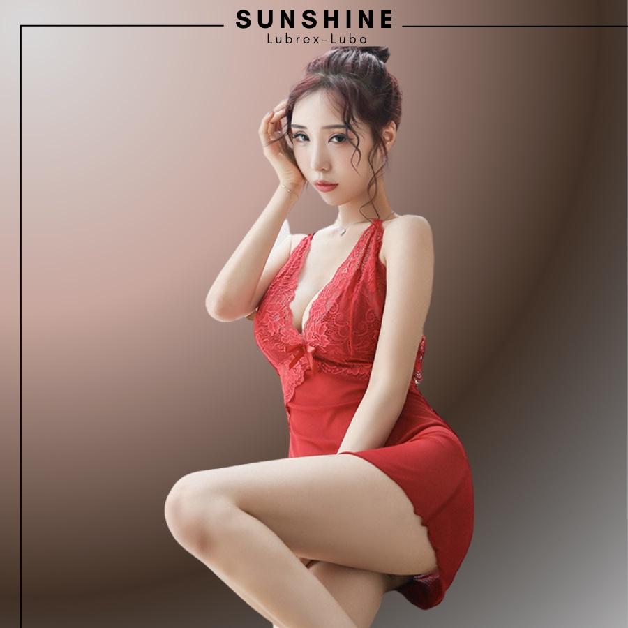 Váy ngủ sexy gợi cảm 2 dây xuyên thấu màu Đen SUNSHINE LUBREX-LUBO VNCTM1082