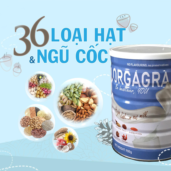 Sữa hạt thuần chay Orgagrain - Bổ sung đạm protein cho người ăn Chay - Sữa hạt 36 loại hạt và ngũ cốc tốt cho tim mạch và não bộ - Lon 900g 