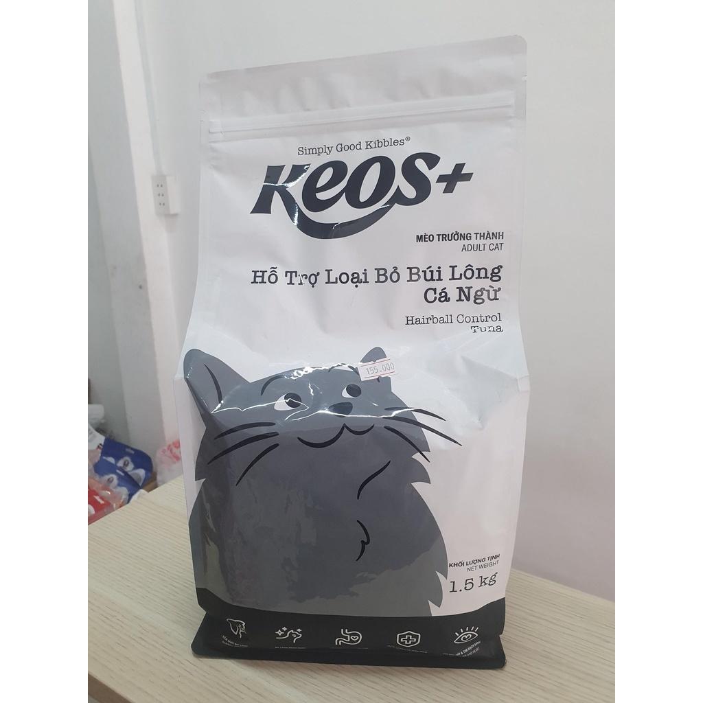 Thức ăn cho mèo trưởng thành Keos Plus hỗ trợ loại bỏ búi lông vị cá ngừ gói 1.5kg