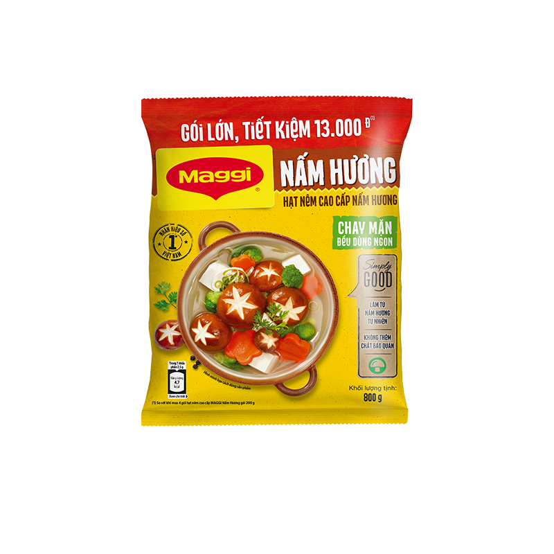 [TẶNG chảo Elmich &amp; 1 hộp Nescafé 3in1 vị Rang Đậm] Combo MAGGI | Hạt nêm Nấm Hương 800g + Nước tương đậu nành Đậm Đặc 700ml + Dầu hào Nấm Hương 820g