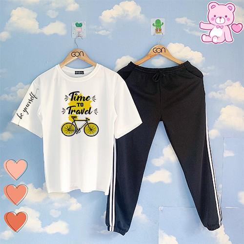 COMBO TIẾT KIỆM Set Đồ Bộ Áo Thun Tay Lửng Quần Kẻ 3Sọc, Quần Ulzzang 2 Sọc