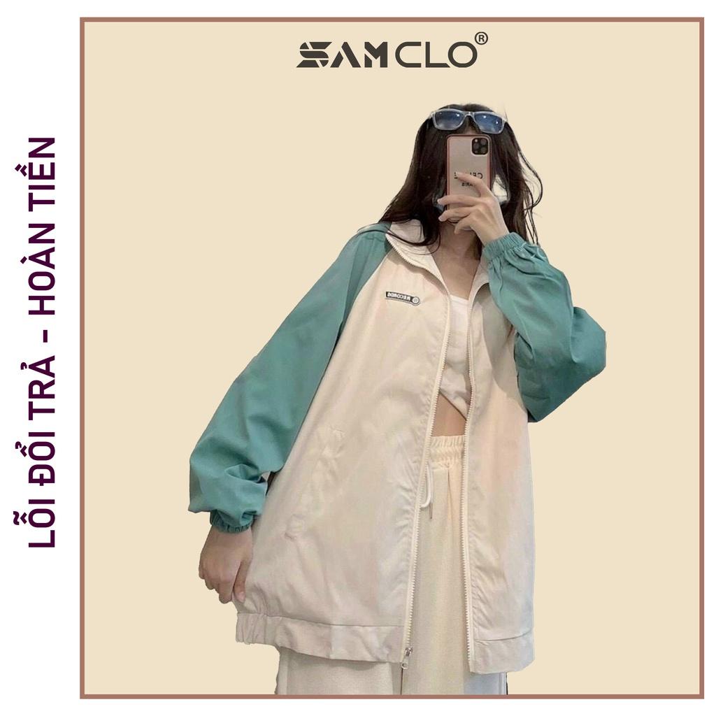 Áo khoác dù 2 lớp nam nữ SAM CLO - Áo khoác gió bomber khóa kéo form rộng unisex mặc cặp - couple thêu chữ RECORDS