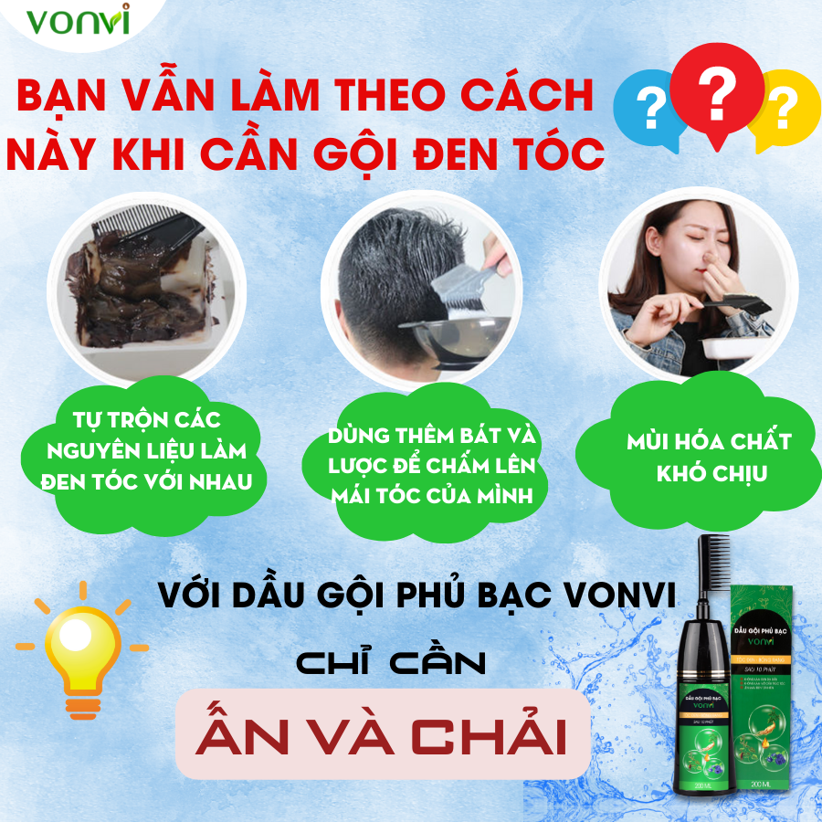 Thuốc nhuộm tóc làm đen tóc tự nhiên sau 10 phút với thiết kế dạng lược dễ chải chai 200 ml VONVI