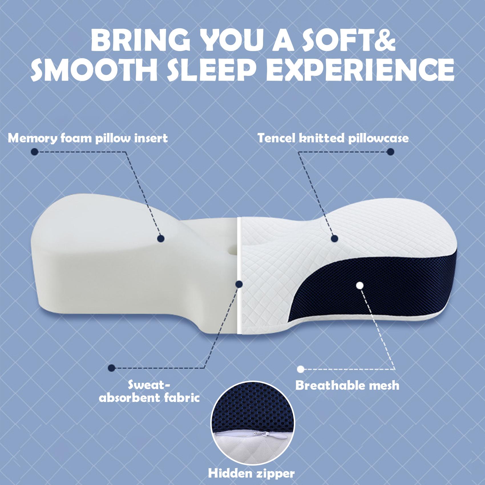 Contour Memory Foam Pillow with Washable Silk-Pillowcase Orthopedic Ergonomic Cervical Sleeping Pillow