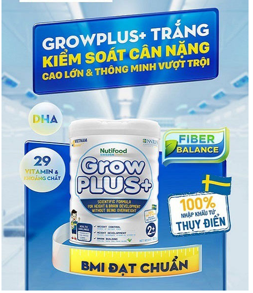 Sữa bột GROW PLUS loại 850g giành cho bé thừa cân, phát triển chiều cao-tặng khăn đa lau đang năng.