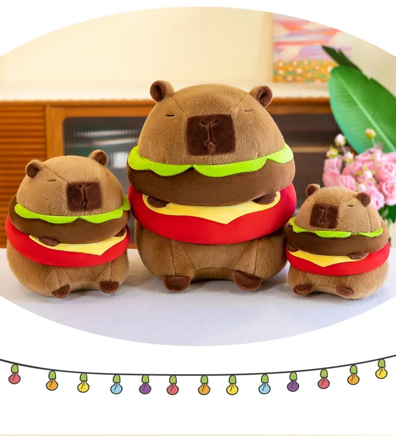 Thú nhồi bông Capybara bánh mì hamburger Đáng Yêu - Size từ 35cm đến 80cm - Quà tặng gấu bông chuột lang nước capy bara đáng yêu siêu mập
