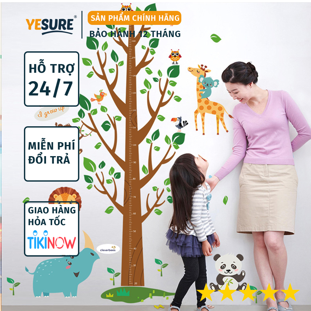 Miếng dán sticker Cleverbees đo chiều cho bé cao từ 60 cm tới 180 cm dán tường trang trí hình hoạt hình ngộ nghĩnh dễ dán Mẫu Clickmua678- Nhiều mẫu lựa chọn