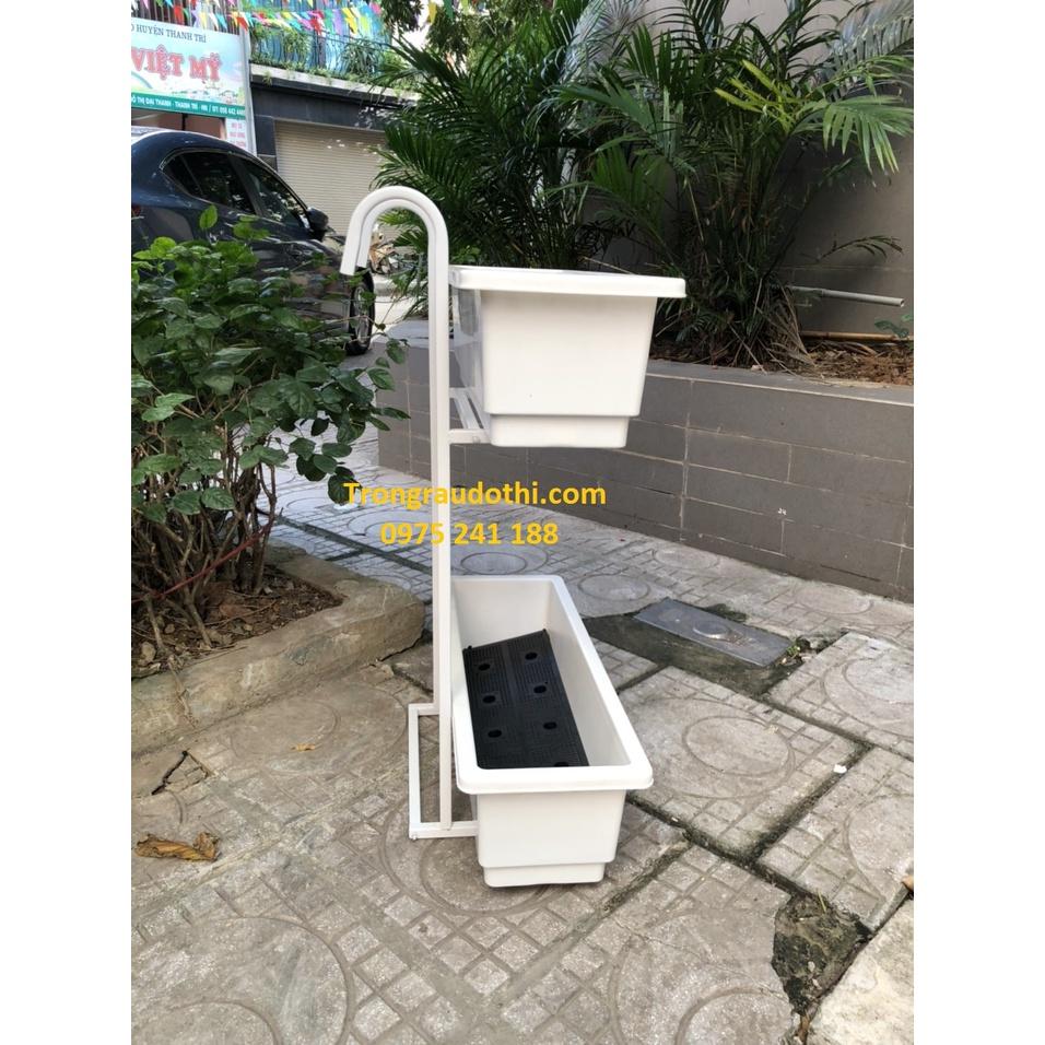 Bộ chậu kệ trồng rau ban công 2 tầng có móc treo tiện lợi
