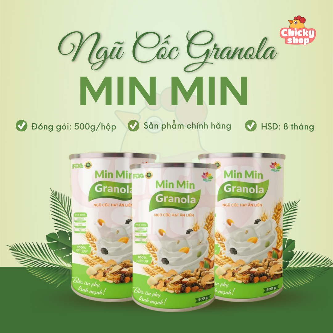 Ngũ cốc hạt ăn liền Granola Min Min, ngũ cốc dinh dưỡng dạng hạt ăn liền (hộp 500g)