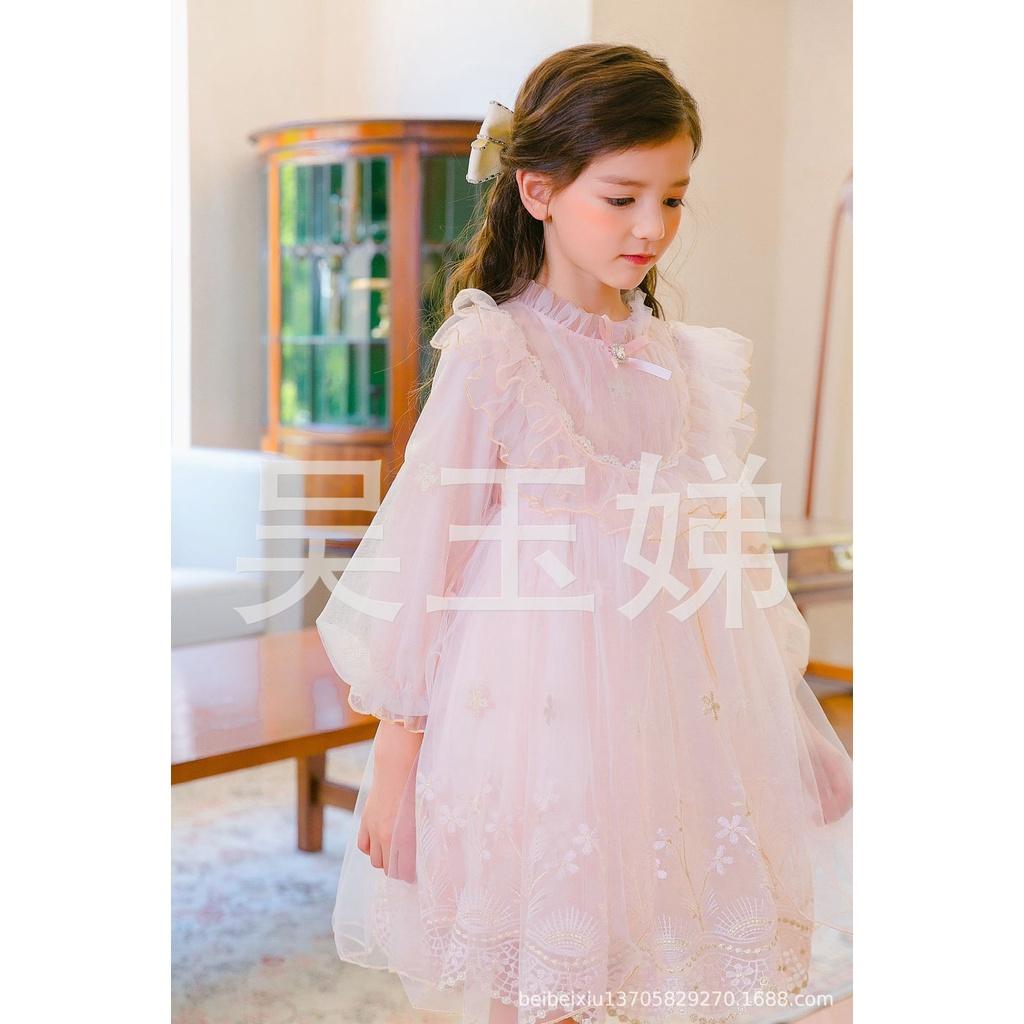 Váy công chúa bé gái 3-9 tuổi đính nơ chân váy thêu hoa, Đầm dự tiệc cho bé điệu đà đáng yêu
