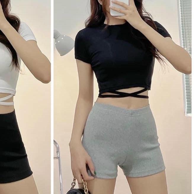Quần đùi nữ mặc nhà thun gân Bare - quần đùi nữ lưng cao chất thun gân ôm tôn dáng - Q015