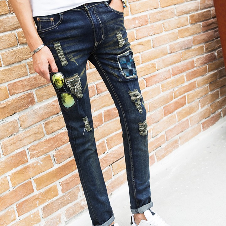 Quần jeans nam rách vá caro Mã: ND0667