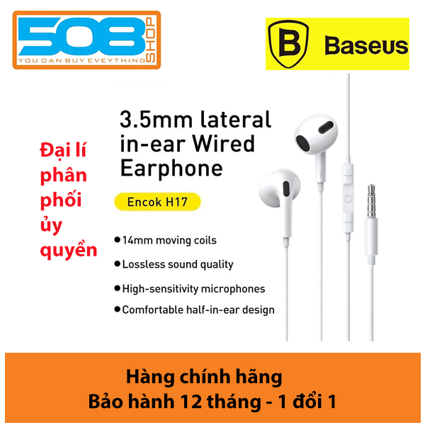 Tai nghe có dây Baseus Encok H17 Wired Earphone 3.5mm 1.2m , tích hợp micro đàm thoại chất lượng cao - Hàng chính hãng