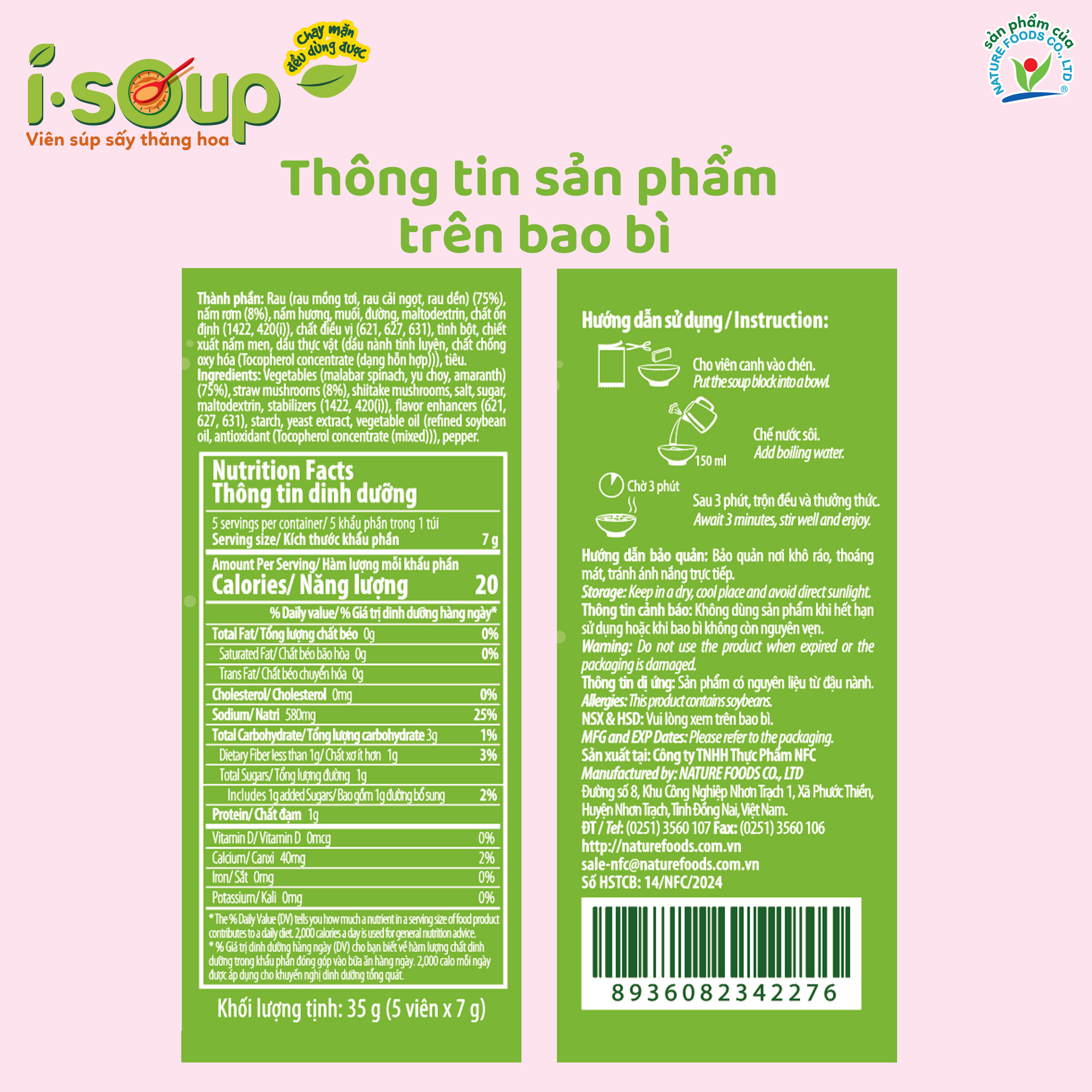 Canh Rau Tập Tàng Nấm Rơm Ăn Liền ISOUP 35g 05 Viên - Viên Canh Ăn Liền Sấy Thăng Hoa