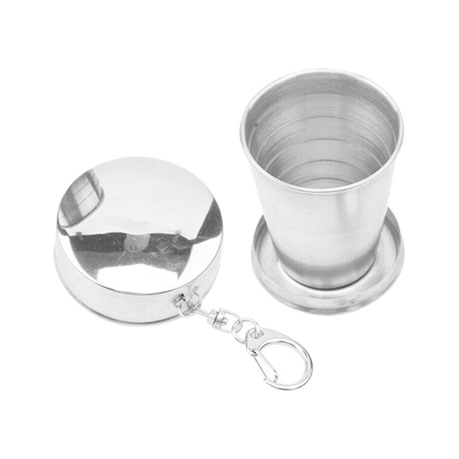 Camping Folding Cup with Keychain Telescopic Mug Stainless Steel Camping Mug
